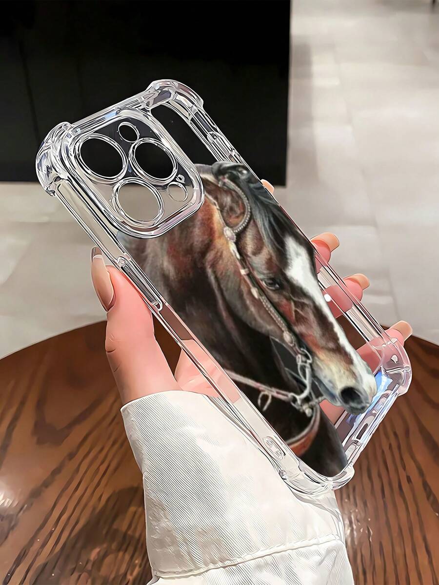 Elegante funda con diseño de caballo, compatible con iPhone 16, 15, 14 Pro Max, 13, 12, 11, XR y XS Plus. Fabricada en silicona TPU, ofrece protección contra golpes y caídas, además de una excelente sensación al tacto. Es el regalo ideal para familiares, amigos y seres queridos. - transparente - Ver 1