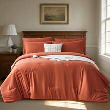 2/3pcs Fashionable Simple Bed Comforter Set(1 Comforter + 1/2 Pillowcases), 100% Polyester Soft Comfortable And Durable Winter Bedding Set,All-Season, Warm Room Decor, Holiday Gift,Christmas Gift - Burnt Orange-BZ76 - 查看 1