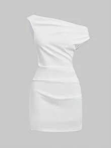 Đầm trắng nữ Glamful màu trơn thanh lịch phong cách casual bèo nhún bất đối xứng mặc hàng ngày, đầm nữ đi chơi, đầm nữ thanh lịch, trang phục mùa hè cho nữ, đầm mùa hè cho nữ - trắng - Xem 7