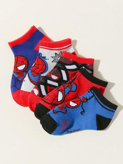  5/1 Pair Marvel Kids/Boys/Girls Socks, Spiderman/Spider Web Cartoon Pattern Decor, Fashion Personalized Soft Breathable Moisture-Wicking Comfortable Athletic Socks, Suitable For Back To School, Parties, Casual Activities, Campus Performance