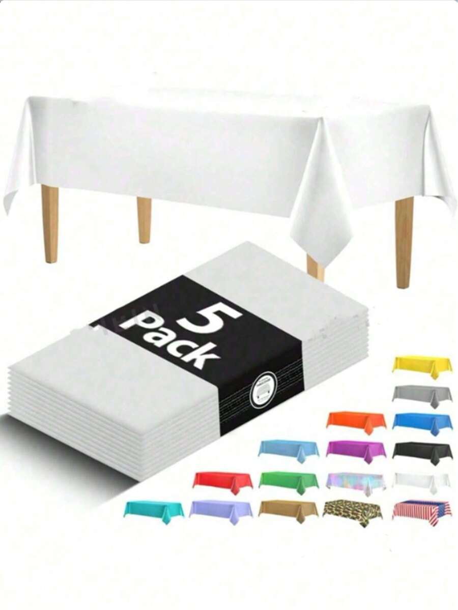1/2pcs Disposable Party Tablecloth PE Plastic Cloth Birthday Dessert Table Solid Color Tablecloth 108inch Party Birthday Decoration Supplies - White - View 1