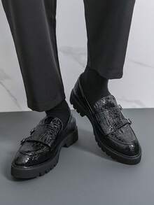 Men's Thick Sole Derby Shoes With Buckle Design, Loafers, Retro Monk Shoes, Formal Dress Shoes, British Style - Black - View 1