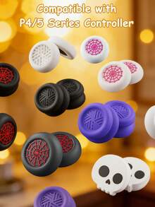 2个硅胶摇杆帽，兼容PlayStation4/PlayStation5/Switch Pro手柄，游戏配件 - 摇杆帽，PlayStation5手柄摇杆帽，提升FPS游戏体验，PlayStation4/PlayStation5手柄高性能摇杆帽，蜘蛛图案，紫色图案