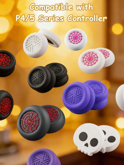2pcs Silicone Joystick Caps, Compatible With PlayStation4/PlayStation5/Switch Pro Controller, Gaming Accessories - Joystick Caps, PlayStation5 Controller Joystick Caps, FPS Enhancing, PlayStation4/PlayStation5 Controller High Performance Joystick Caps, Spider Pattern, Purple Pattern