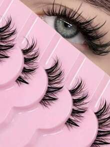9 Pairs Half Lashes Manga Wet Lashes Tail Elongated Eyelashes Cat Eye Anime Lashes Natural Look Wispy Faux Mink Lashes 3D Short Soft False Eyelashes Clear Band Lash Extension Makeup - 黑色 - 查看 1