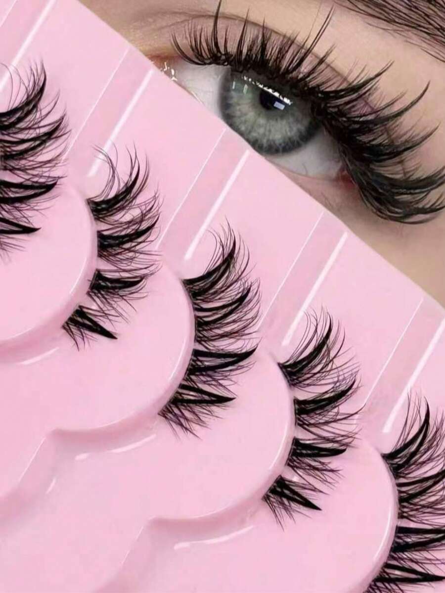 9 Pairs Half Lashes Manga Wet Lashes Tail Elongated Eyelashes Cat Eye Anime Lashes Natural Look Wispy Faux Mink Lashes 3D Short Soft False Eyelashes Clear Band Lash Extension Makeup - 黑色 - 查看 1
