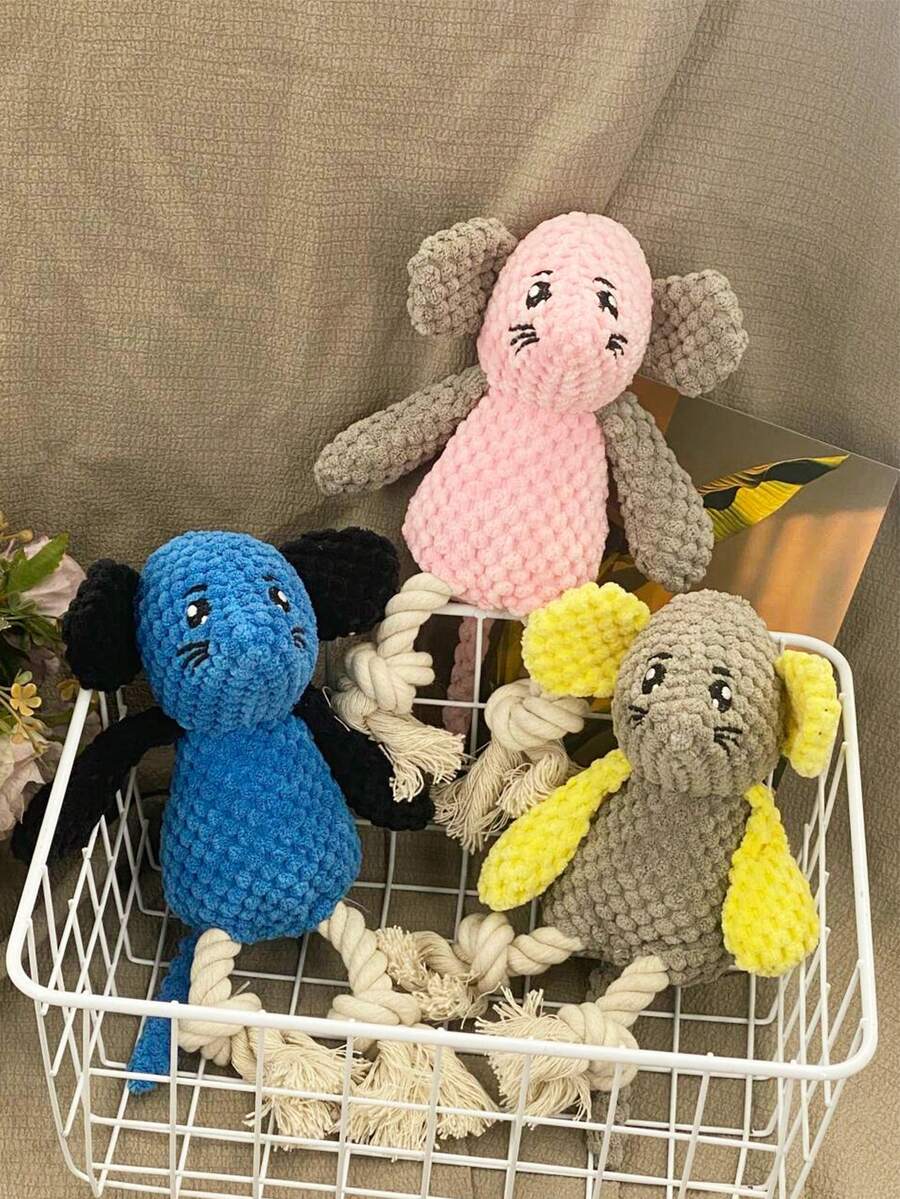 New Pet Plush Doll With Sound, Chewable, Teeth Grinding, Self-Entertaining Knotted Sisal Rope, Cute Hamster Design, Suitable For Small Dogs