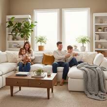 ATOMHOME 139" Modular Cloud Sectional Sofa, 7-Seater Oversized Chenille Sofa Non-Assembly Couch With Movable Ottoman, Convertible Sleeper Bed For Living Room & Office Home Furniture, Beige - Màu be - Xem 9