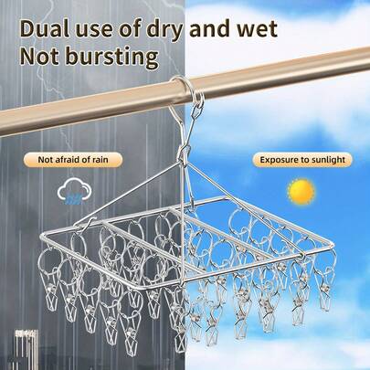 1pc Stainless Steel Sock Drying Rack With Multi-Function Clips - Windproof Rotating Hook, Ideal For Socks, Bras And Underwear, Space-Saving Laundry Accessory For Quick Air Dry, Durable Hanging Organizer, Versatile Indoor Drying Solution For Busy Homes And Small Living Spaces, Efficient Drying Performance, Easy Setup And Stable Mounting, Sturdy Construction For Daily Use, Keeps Garments Fresh And Dry, Gentle On Fabrics, Prolongs Garment Life, Lightweight Yet Robust For Dorms, Apartments, And Laundry Rooms