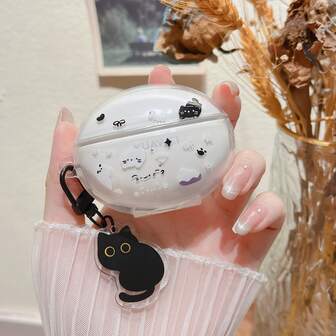 Funda protectora de gato negro y blanco + colgante adecuada para FreeBuds 5i/6i/7i, SE 2/SE 3, funda protectora para auriculares inalámbricos Bluetooth Pro 3/Pro 4, funda blanda para auriculares SE 4/Free Clip2