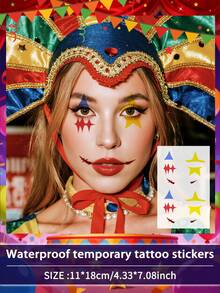4 piezas de tatuajes temporales de carnaval para decoración facial, diseño de payaso Joker, a prueba de agua y sudor, desechables para mujeres y hombres en cara, brazo, cintura, pecho, pierna, abdomen, cuello, mano, dedo, espalda para baile, fiesta, escenario y arte corporal modernista - Multicolor - Ver 6