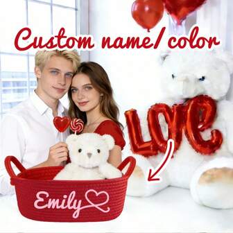 Cesta de regalo personalizada con nombre/Cesta de almacenamiento con asa trenzada multicolor, decoración del hogar para sala de estar/dormitorio, cosméticos/juguetes/embalaje y exhibición de regalos, embalaje de regalos para cumpleaños/aniversario/días festivos, favor de fiesta/boda/cesta de regalo/cesta de almacenamiento, cesta de regalo con texto de nombre hecho a mano