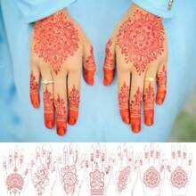 JDSTZS 6 Hojas Pegatinas De Henna Marrón Impermeable Pegatinas De Tatuaje Temporal De Mano Pegatinas Tinta Roja Tatuaje De Henna Para Mujer Fiesta De Boda Festivales Y Fiestas Decora - como en la foto - Ver 2