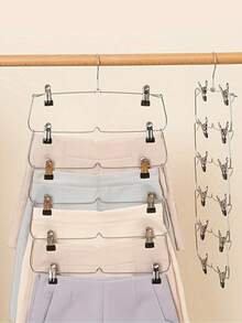 6-Tier Multi-Function Metal Clothes Hanger With Skirt Clips And Pants Clips - Silver - View 6