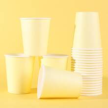 10/20/40pcs Set, Solid Yellow Disposable Paper Cups, 9oz Cold/Hot Drink Cups, Tea Cups And Coffee Cups, Solid Color Party Cups, Suitable For Children And Adults At Birthday, Picnic, Wedding, Baby Shower, Office, Restaurant And Other Occasions, Dark Color Party Supplies - Yellow - View 4