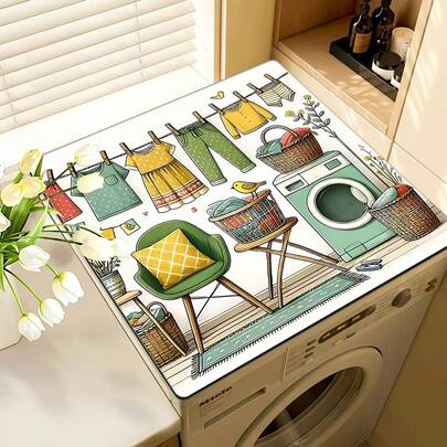 1件彩色印花洗衣机/烘干机顶盖，滚筒洗衣机垫，适用于冰箱和床头柜表面，咖啡机垫，厨房台面吸水垫，洗衣机防尘罩，洗衣机吸盘垫，水槽排水垫，宠物垫，适用于洗手盆垫，餐厅露台餐桌装饰，家用厨房用品