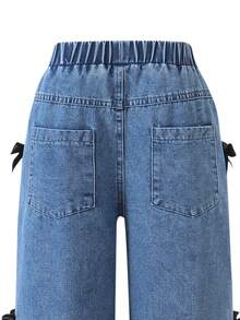 2pcs Girls Outfit Set, Butterfly Print Round Neck Short Sleeve T-Shirt Top And Blue Loose Wide Leg Jeans Pants, Fashion New Spring/Summer 2026 - Grey - View 10