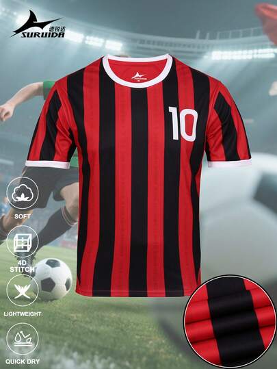 SURUIDA AC Milan Men's & Youth Soccer Jersey, Professional Sports Football Shirt, Comfortable Sportswear Suitable For Match, Casual, Team Sports, Short Sleeve Top, T-Shirt