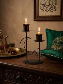 1 قطعة/مجموعة حامل شمعة رمضاني من الحديد الأنيق، مثبت على الطاولة، ديكور رومانسي لطاولة الطعام المنزلية، مصنوع من مواد متينة، مثالي لعشاء الشموع والديكور المنزلي، مناسب لجميع المستخدمين، بأشكال نجمة وقمر وفانوس - متعدد الألوان - مشاهدة 8