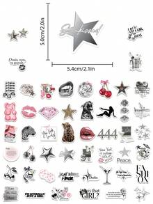 50 piezas Pegatinas plateadas con diseño retro de estilo Y2K, pegatinas creativas y de moda para laptop, teléfono, scrapbook, guitarra, monopatín, compatible con iPad, suministros decorativos para manualidades y papelería - Plateado - Ver 3