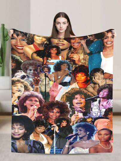 1pcs Soft Personalised Whitney Merch Houston Flannel Thick Blanket, Suitable For Sofa, Bed, Living Room, Travel, Office, Shawl, Nap Blanket, Air Conditioning Blanket, Bed Sheet, Camping, Ideal Gift, Daily Gift