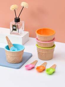 一套1件装冰淇淋碗和勺子，卡通糖果色冰淇淋碗配勺子，可作冰淇淋碗、甜点碗、冻酸奶杯、酸奶碗、燕麦碗、可重复使用的冰淇淋杯、可爱冰淇淋碗、冰淇淋杯、餐具、塑料碗、水瓶、餐具、甜点碗、DIY冰淇淋工具、厨房用品，适用于盛放冰淇淋、酸奶、甜点、燕麦、米饭、水、饮料、冰块，适合日常使用、聚会、旅行、婚礼、生日、毕业典礼、单身派对等场合。 - 彩色 - 查看 7