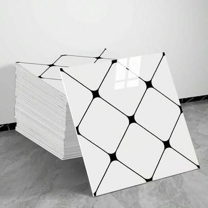 1pc/5pcs 3D Plaid Pattern Faux Ceramic Tile Self-Adhesive Wall Sticker, Wall Renovation Decor Tile, Bathroom Furniture Decoration, Vinyl Material Suitable For Kitchen Wall