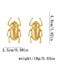 1 Pair Fashionable Versatile Personalized Alloy Beetle Insect Stud Earrings, Minimalist Retro Design Earrings For Women - Beetle Gold - View 5