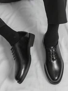 Men's Brogue Carved Breathable Formal Dress Shoes, Lace-Up Wedding & Office Shoes - Black - View 1