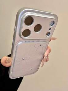 Soft Pink Leather Bowknot Protective Case Compatible With IPhone 17 Pro Max, 17, 16 Pro, 14, 13, 15, Shockproof And Stylish - Silver - View 6