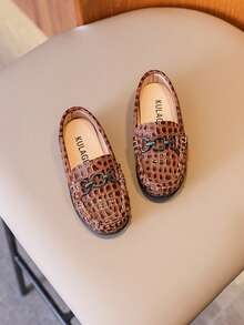 1 Pair Toddler/Little Kids' Fashion Shiny PU Faux Crocodile Skin Children Shoes, Quality Comfortable PU Material Color Block Design Boys' Shoes, Soft Lining, Rubber Sole, Slip-On Style, Suitable For 3-13 Years Old Boys For Daily, School, Outing, Party, Holiday Wear, New Autumn/Spring/Summer Collection