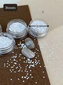 3 Boxes Mini 1mm White Iridescent Gold Heart, Star, Dot Nail Glitter Sequins Nail Art Decorations, Nail Components, Accessories, Nail Supplies, Y2K Nails - Multicolor - View 2