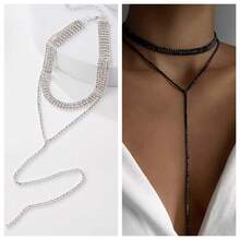 1 件极简主义奢华小众三排长项链，银色，休闲日常佩戴