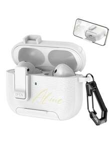 [Customized]Personalized Initials Letters Customize Lychee Pattern Lock Buckle Bracket Earphone Case Earphone DIY Case Compatible With Airpods 1 2 3 4 Pro 2 Pro 3 Luxury Cover Perfect Gift For Birthday Present, Christmas Gift,