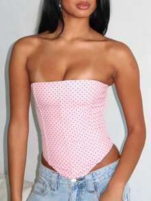Womens Strapless Bustier Corset Top Y2k Lace Up Boned Overbust Corset Bodyshaper Tube Top Going Out Bustier - 玫紅色 - 查看 5
