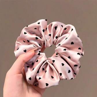 3pcs Satin Flocked Heart Shaped Hair Scrunchies, Elegant Heart Print Hair Ties, Satin Bun Holder Hair Accessories For Women ,Scrunchy For Valentine's Day Valentine's Day Accessories Gift
