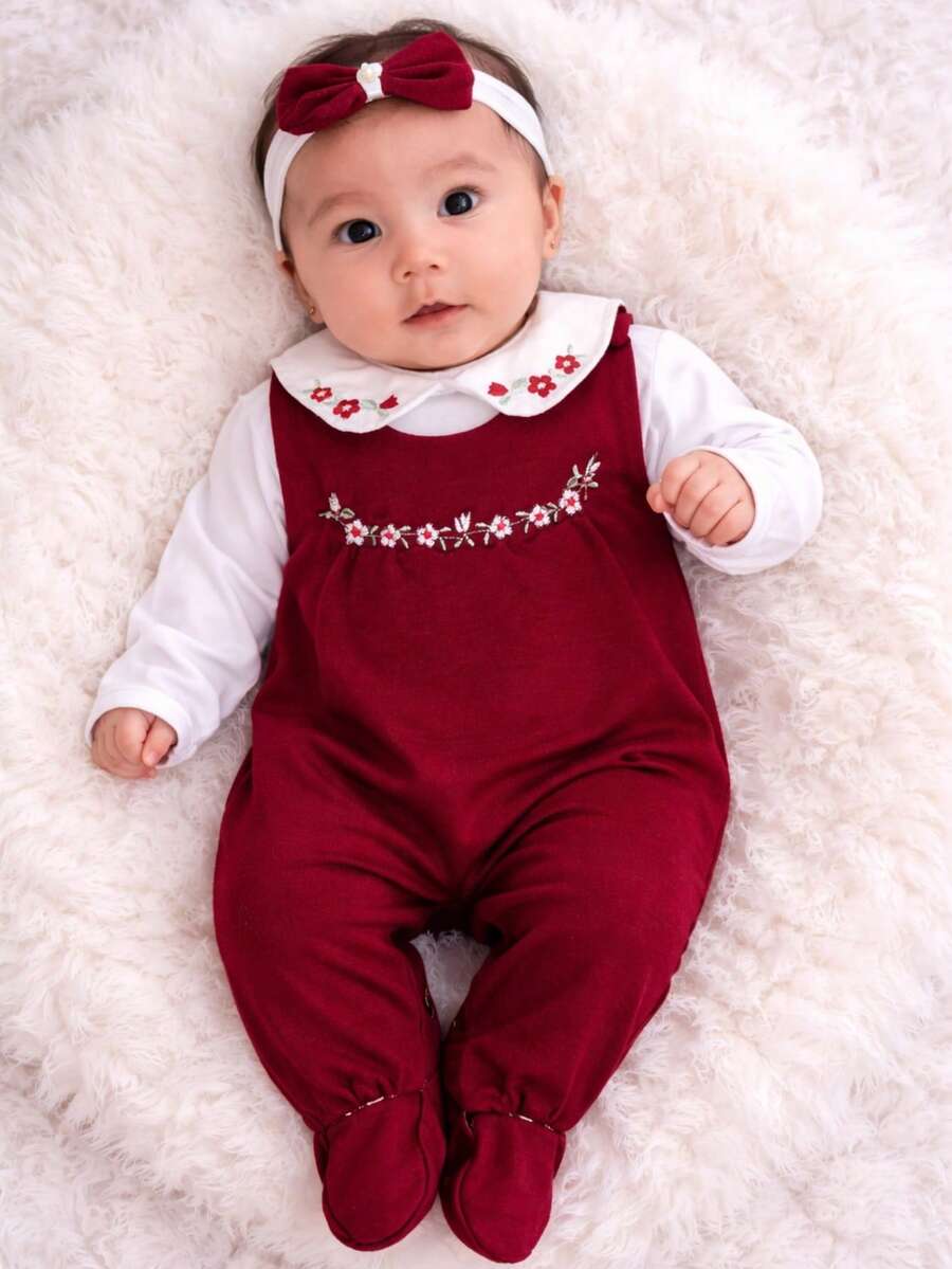 Maribaby Linens Baby Girl Bella 5-Piece Hospital Outfit, 100% Cotton, Baby Overalls - 紅木色 - 查看 1
