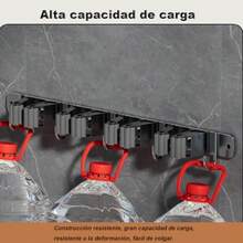 Lumbor37 Organizador de Escobas Colgador de Escobas y Fregonas con 5 Posiciones y 6 Ganchos 1 Posición y 2 Ganchos Sopote Escobas Autoadehesivo de Pared Escobas Fijas para Garajes y Cocinas - Gris - Ver 5