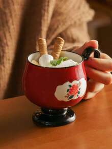 DearDali 1 pezzo Tazza da caffè in ceramica vintage con motivo floreale francese, tazza originale con stelo alto, tazza creativa con manico a forma di cuore, adatta per uso domestico, ufficio e feste, tazza da tè in ceramica di alta qualità per latte e caffè - Multicolore - Visualizzare 9