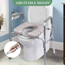 Elevador de asiento de inodoro con asas, altura ajustable, soporte de 159 kg, silla inodoro acolchada para personas mayores, discapacitadas y embarazadas, marco de portátil, estándar industrial. - Plateado - Ver 4