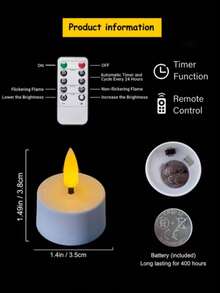 6/12/24pcs LED Candle Lights, Battery Powered Flameless Candles, Tea Lights Candles, Romantic Candle Lights With Timer And Remote Control, Suitable For Birthday Party, Wedding Decoration, Home Decor, Gifts, Fake Candles, LED Candles - 白色 - 查看 7