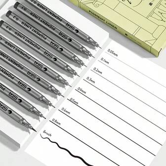 2/9Pcs Precision Black Micro-Pen Fineliner Ink Pens, Waterproof Archival Ink, Drawing Pen, Artist Illustration Pens, Multiliner, For Art Watercolor, Sketching, Anime, Manga, Design(Black)