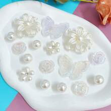 16pcs Iridescent Butterfly Shoe Clips, Fashion Flower & Faux Pearl DIY Beaded Elegant Shoe Decorations, For Clogs, Beach Bags, Holiday Gifts - White - View 4