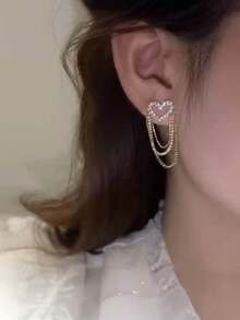 1pair Exquisite And Elegant Tassel Hollow Heart Earrings, Perfect Gift For A Girl's Birthday, Valentine's Day, And Anniversaries