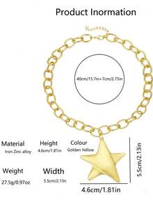 1 pieza Collar con colgante de estrella de mar de verano con cadena gruesa, adecuado para uso diario, fiestas, vacaciones y viajes de las mujeres (tratamiento de superficie de joyería desgastada) - Amarillo Oro - Ver 7