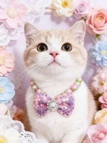 1 Piece Pet Bowknot Necklace; Adjustable Neck Circumference; Cat Necklace; Dog Necklace; Pet Supplies - Multicolor - View 18