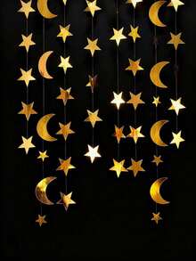 4 Sets Of 4m Star & Moon Flag Decor, Ramadan Decoration, Gold Moon & Star Garland, Shiny Little Stars, Moon Theme Birthday Party Decor, Graduation Ceremony Decor, Starry New Year Banner, Hanging Stars, Baby Shower, Eid Celebration