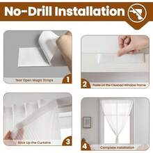 Self Adhesive White Gauze Sheer Curtains, Light-Filter Privacy Fabric, Foldable Hook-&-Loop Curtain No Drilling (44" W X 41" L,White,2 Panels) - White + 54"W X 72"L (Pack Of 2) - View 5