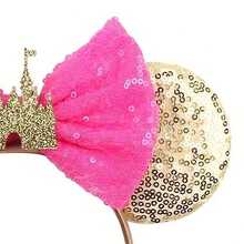 1pc Cute Disney Inspired Glitter Castle Theme Big Ear Headband, Pink, Women/Girls Disneyland Park Decor Hair Accessory, Student Party/Cosplay Headpiece - Gold Pink - View 5