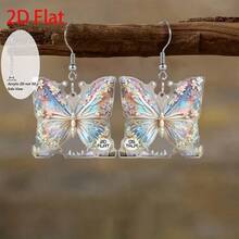 2D flat butterfly wing floral decorative pendant earrings, fashionable jewelry, party gifts, and festival presents for family and friends - Multicolor - Ver 7